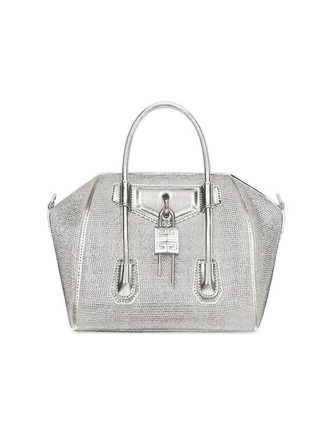 Mini Antigona Lock bag in satin, strass and leather 